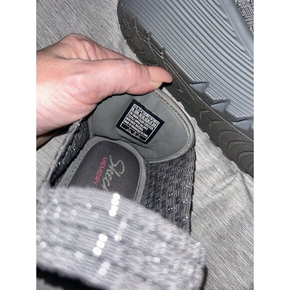 Skechers Gray Woven Stretch Knit Open Toe Comfort Casual Wedge Sandals Size 9.5 - Picture 8 of 8